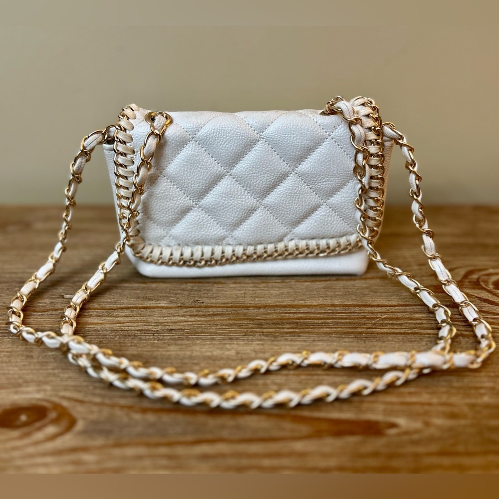 Steve Madden Mini White Quilted Crossbody Bag - Purse with Gold Chain